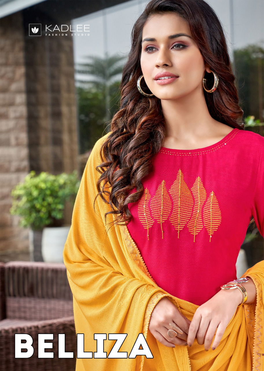 Kadlee Belliza Fancy Festive Wear Rayon Kurti With Sharara And Dupatta Collection
